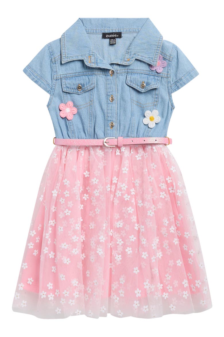 Kids' Mixed Media Dress, Main, color, PINK CORAL