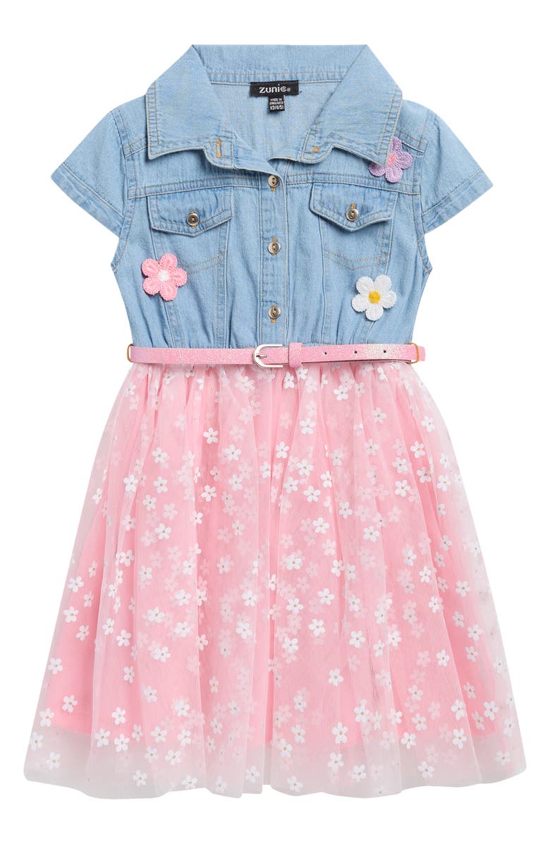 Zunie Kids' Mixed Media Dress, Main, color, Pink Coral