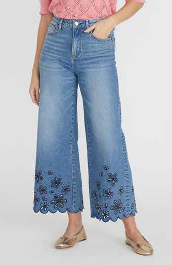 Driftwood Martha x Scalloped Floral Cutout Crop Wide Leg Jeans