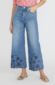Driftwood Martha x Scalloped Floral Cutout Crop Wide Leg Jeans
