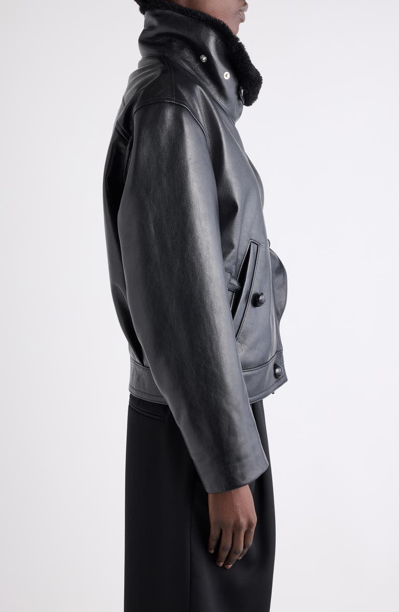 Isabel Marant Briyana Leather Moto Jacket with Genuine Shearling Trim, Alternate, color, Black