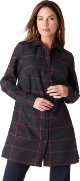 Roaman's Kate Long-Sleeve Crisp Cotton-Blend Button-Front Tunic