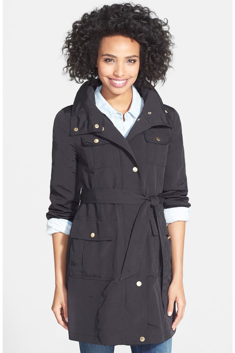 Utility Trench Coat with Removable Hood, Main, color, BLACK
