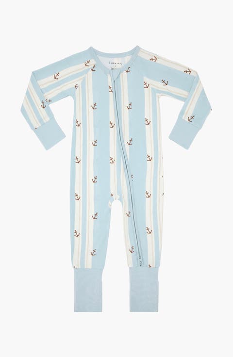 Anchored Stripe Zipper Romper