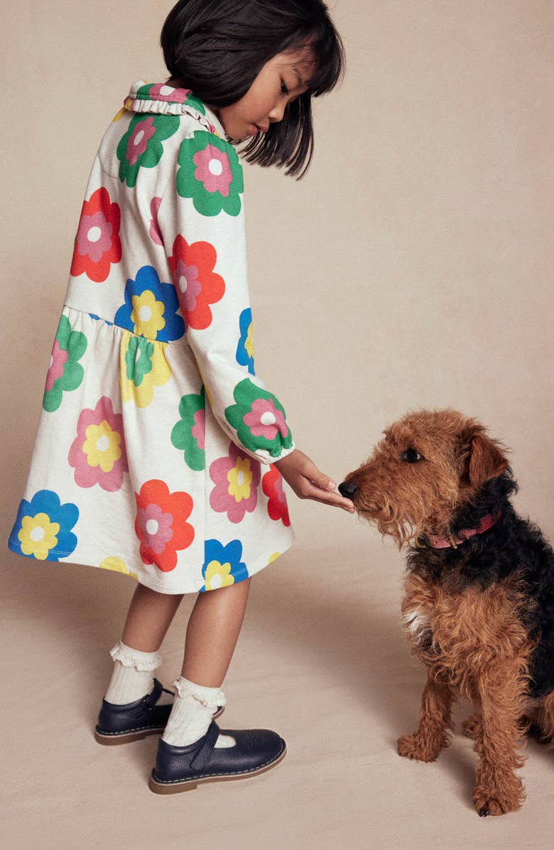 Mini Boden Kids' Floral Long Sleeve Cotton Jersey Shirtdress, Alternate, color, Multi Large Flower
