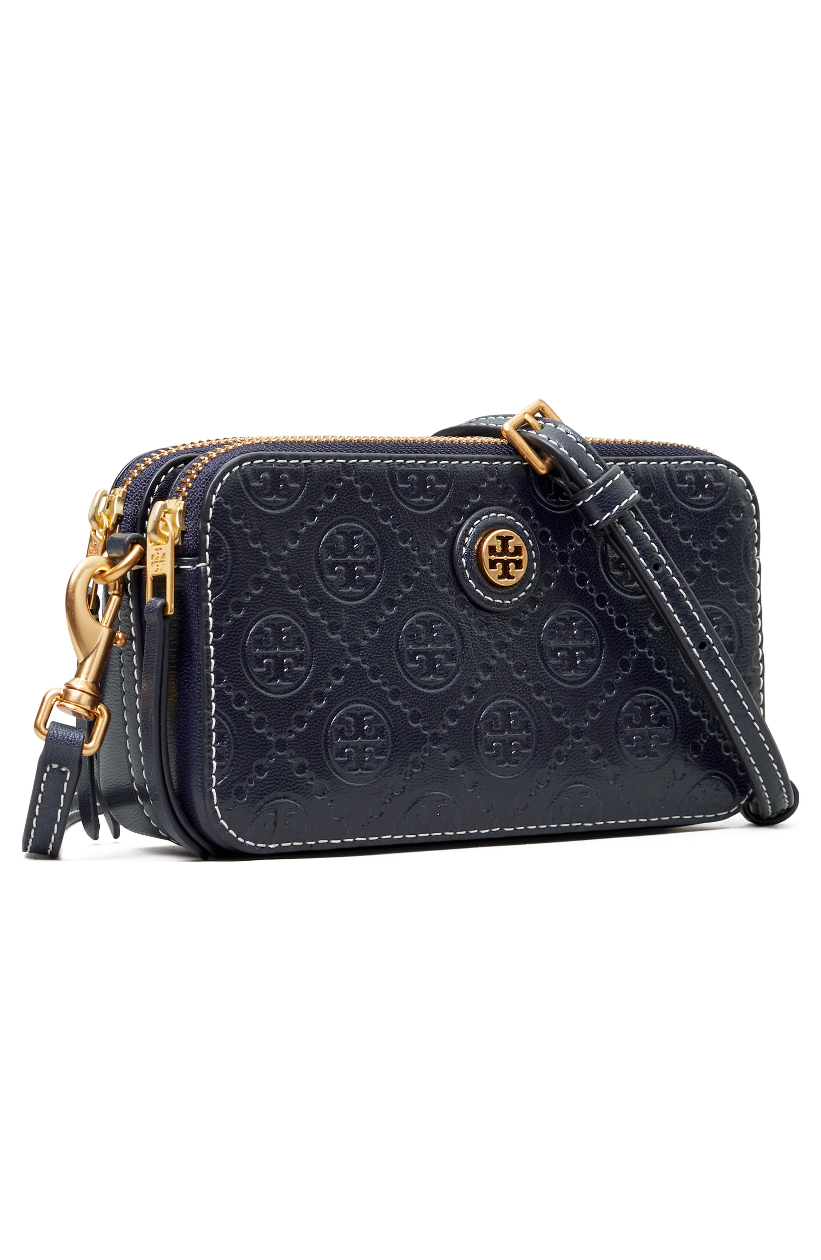 Tory Burch T Monogram Leather Double Zip Mini Bag, Alternate, color, 