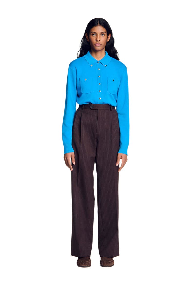 Striped straight-leg trousers, Alternate, color, Marron / bleu