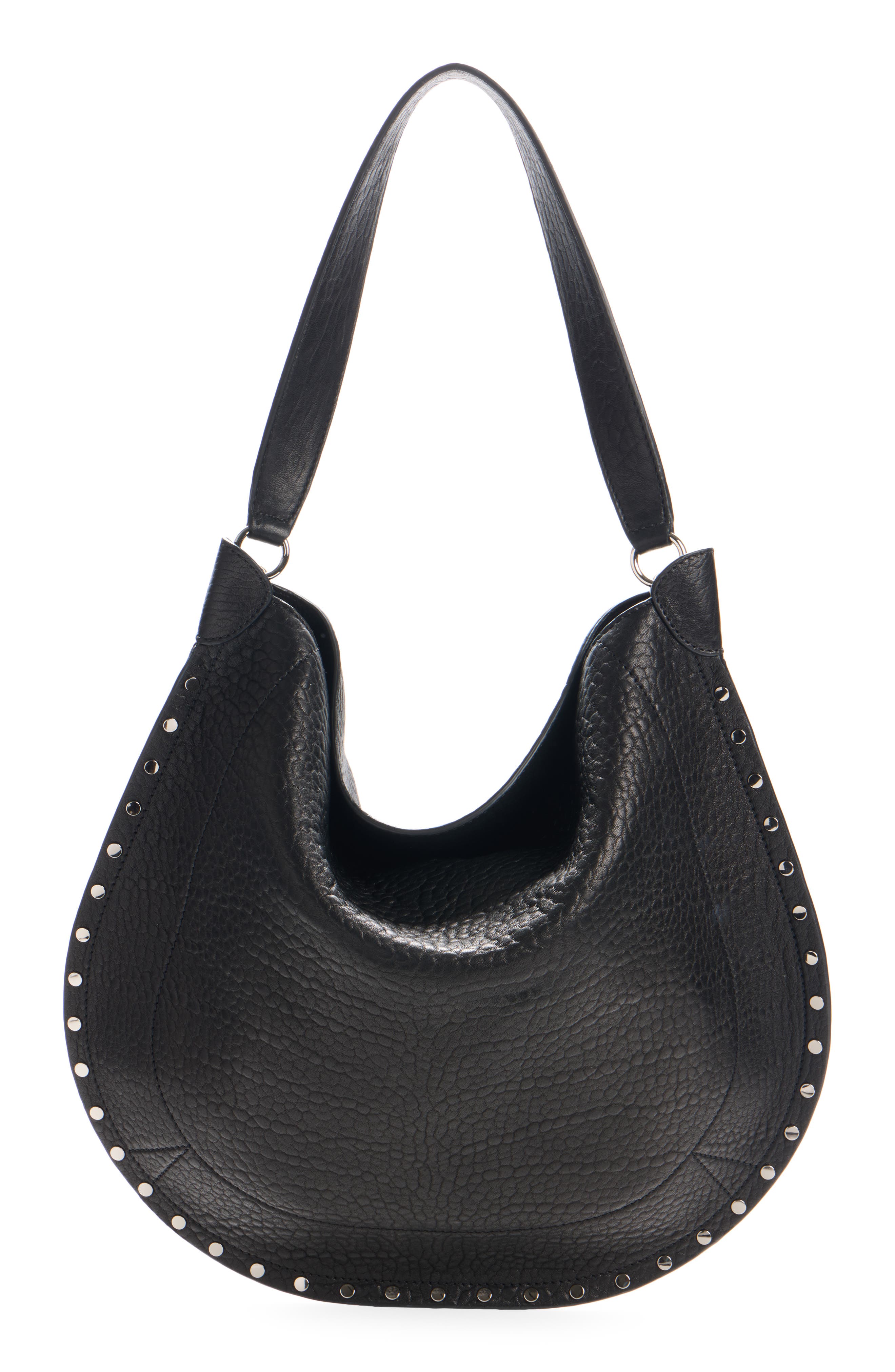 Isabel Marant Oskan Stud Bubble Leather Hobo Bag, Alternate, color, Black/ Silver