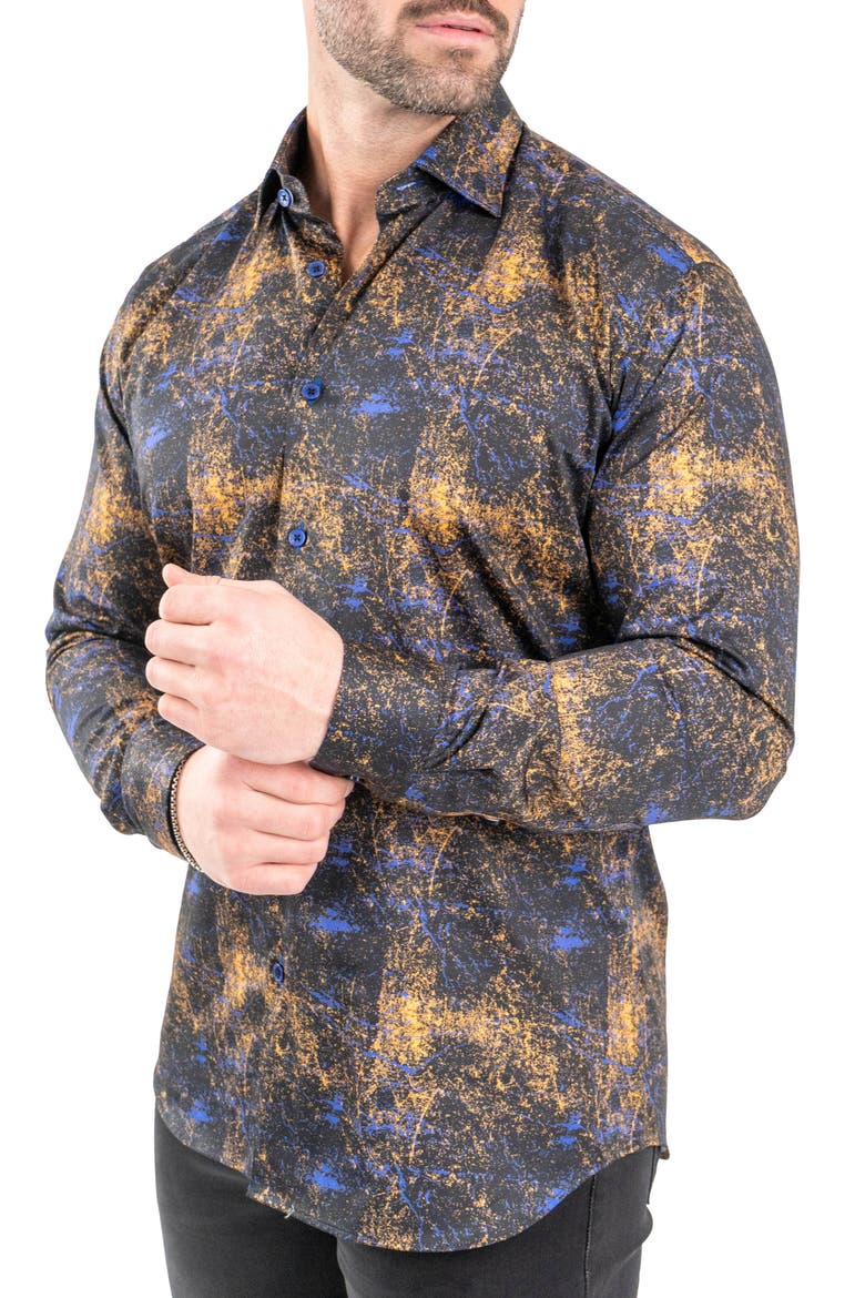 Fibonacci Galaxysplash Black Contemporary Fit Button-Up Shirt, Alternate, color, BLACK
