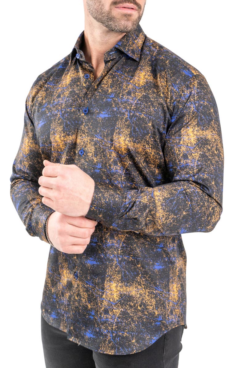 Maceoo Fibonacci Galaxysplash Black Contemporary Fit Button-Up Shirt, Alternate, color, Black