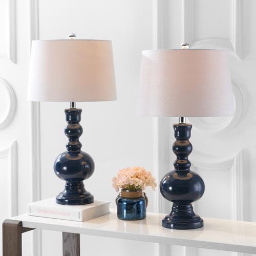 Jonathan Y Genie 28.5" Glass Led Table Lamp In Navy