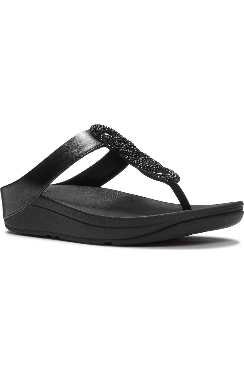 FitFlop Fino Crystal Twist T-Strap Sandal, Main, color, All Black