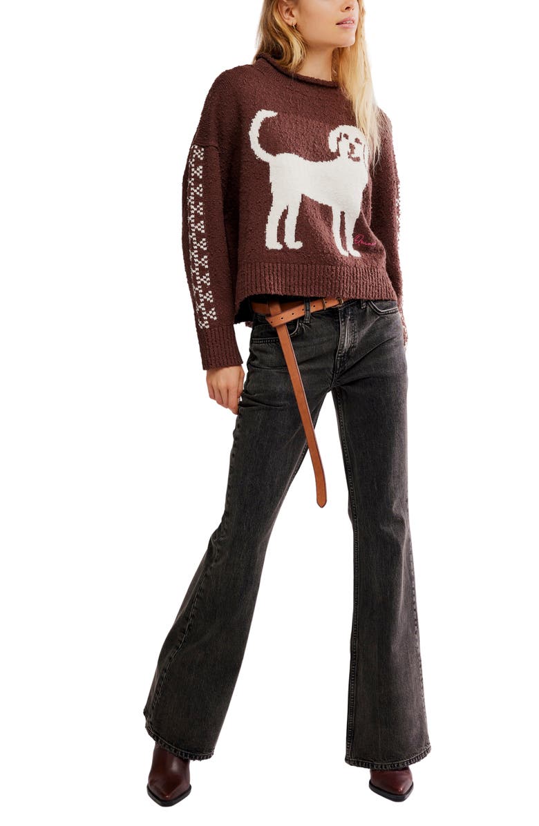 Free People Story Book Cotton Blend Sweater, Alternate, color, Chocolate Combo