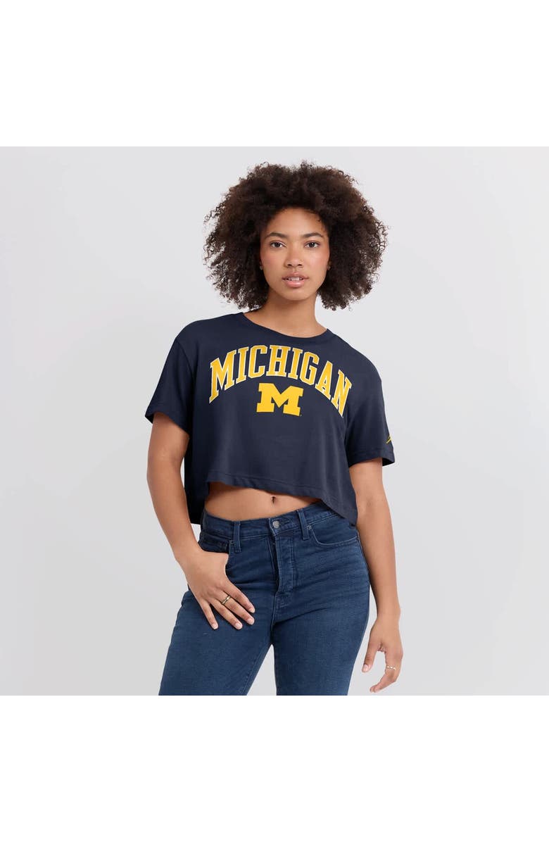 Jordan Brand Women's Jordan Brand Navy Michigan Wolverines Athletic Prep Arch Cropped Performance T-Shirt, Alternate, color,