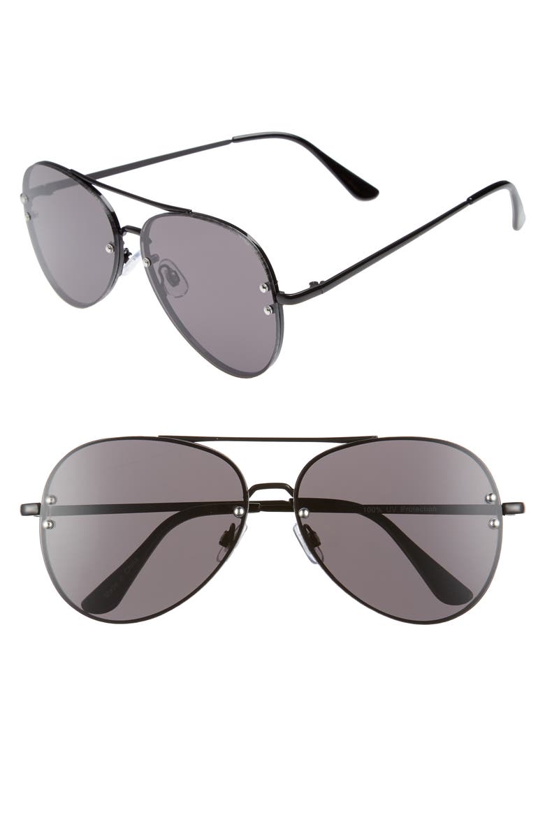 60mm Oversize Mirrored Aviator Sunglasses, Main, color, BLACK