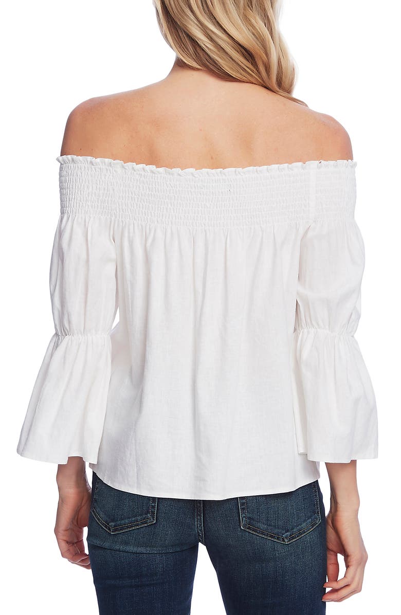 Vince Camuto Off the Shoulder Bell Sleeve Linen Blend Blouse, Alternate, color, 