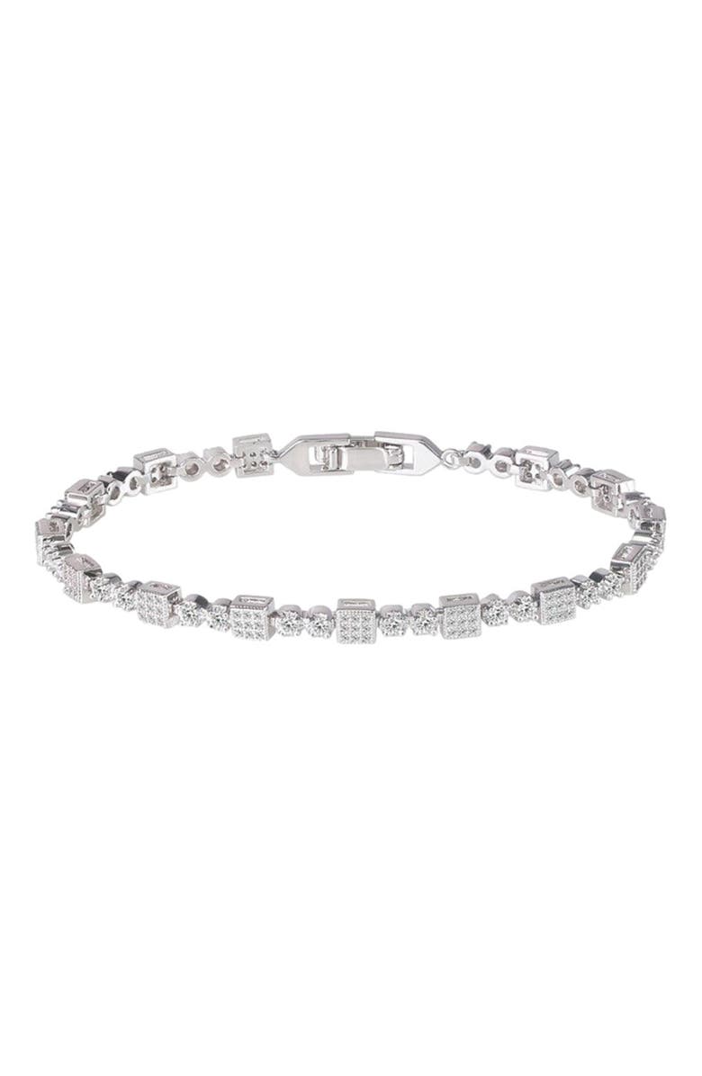 DLORIA Square Tennis Bracelet with White Diamond Cubic Zirconia, Main, color, 