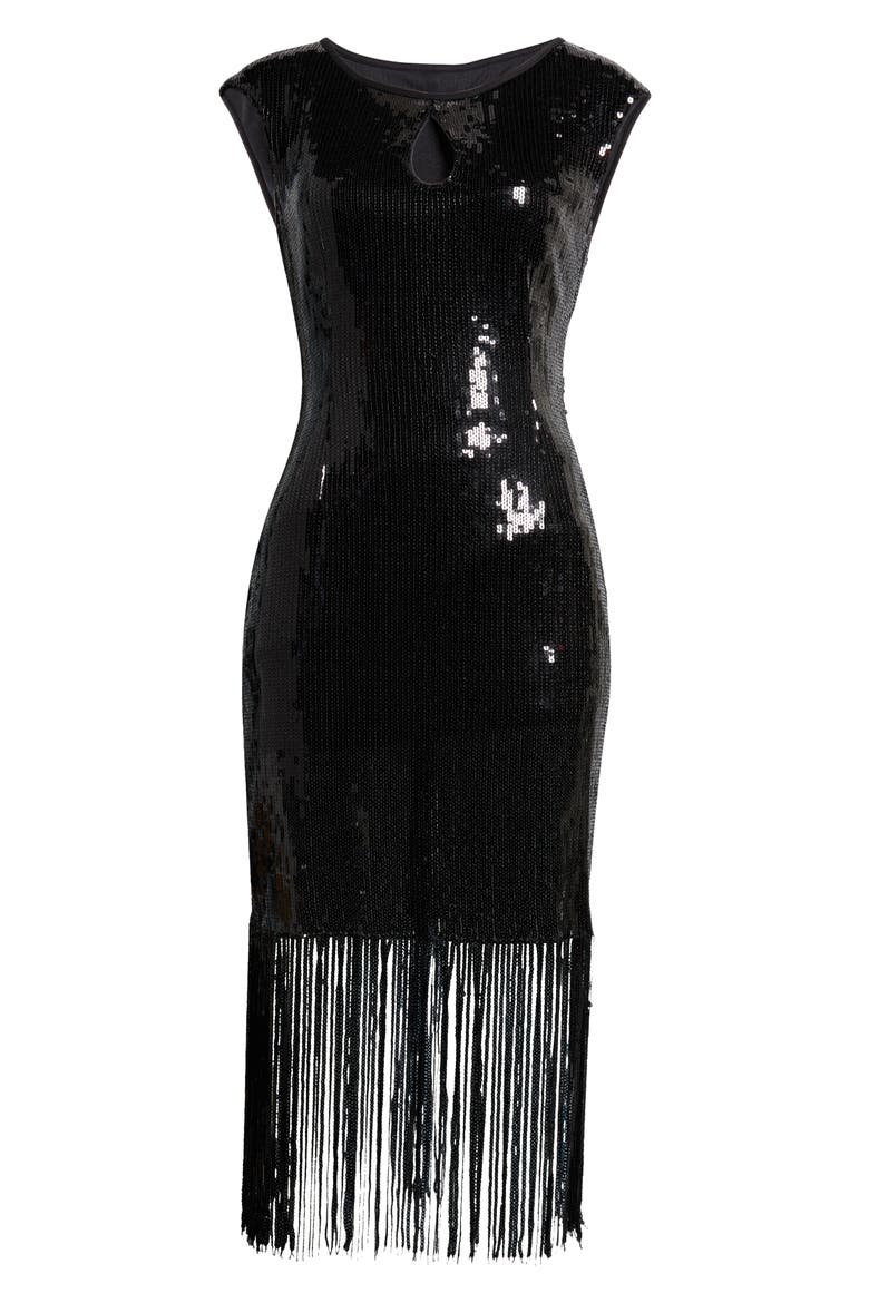 Kyhle Sequin Fringe Hem Cocktail Dress, Alternate, color, BLACK