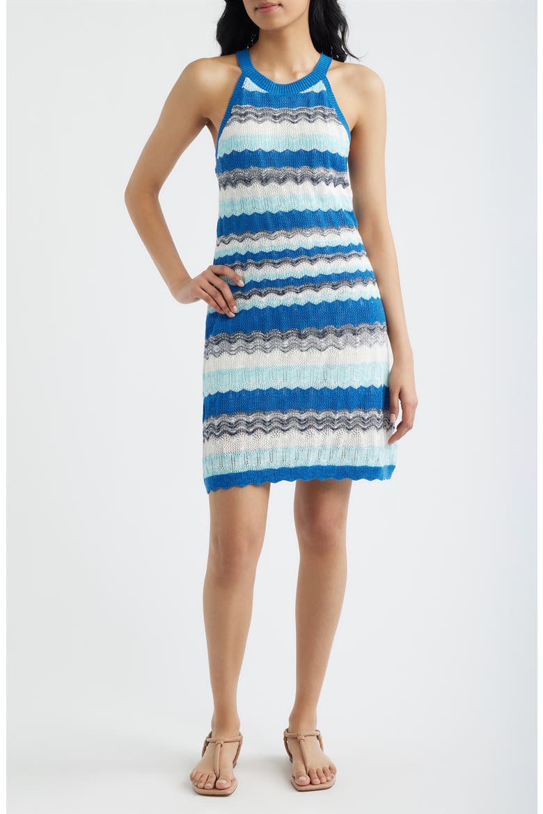 Pointelle Stripe Minidress, Main, color, COBALT