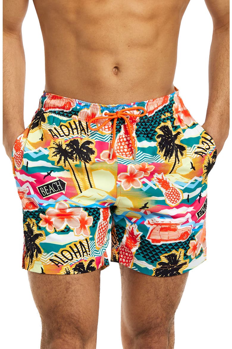 Aloha Hero Stretch Swim Trunks, Main, color, ORANGE