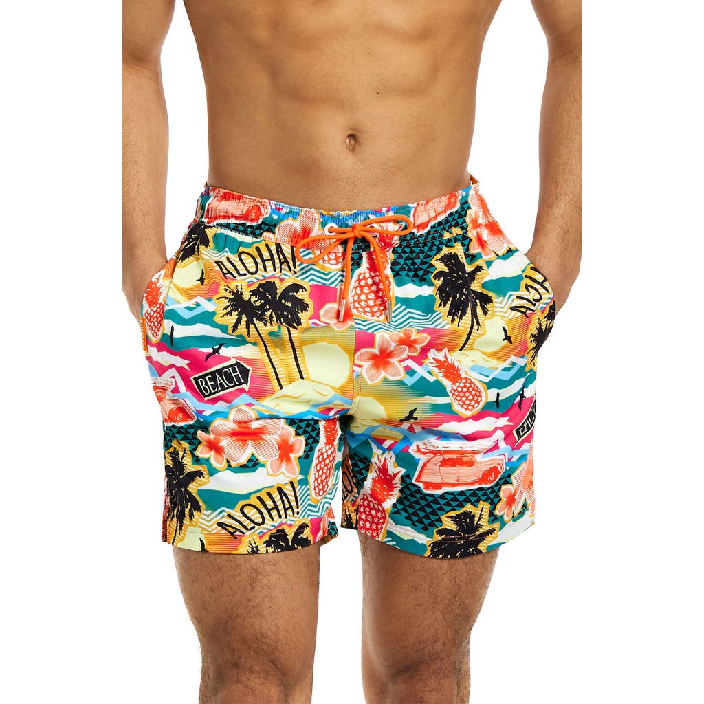 OppoSuits Aloha Hero Stretch Swim Trunks in Orange  product