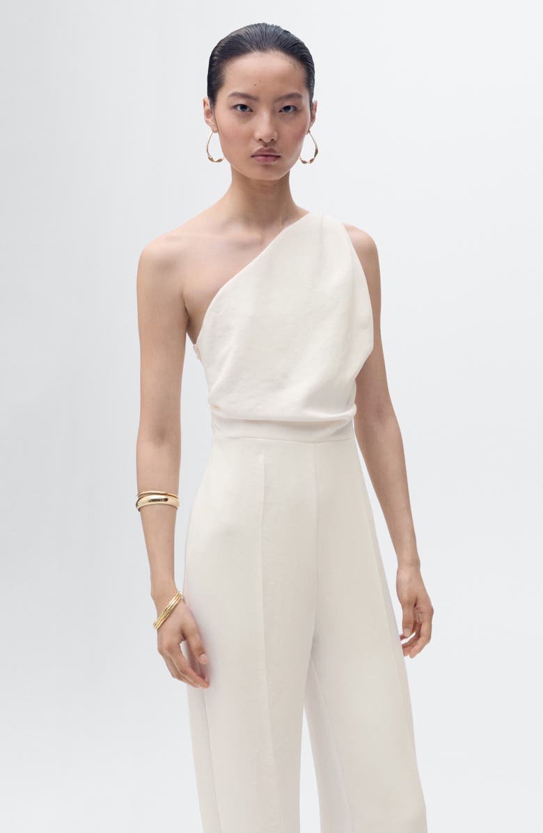 MANGO One-Shoulder Jumpsuit, Alternate, color, Off White