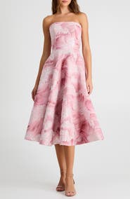 HELSI Vivi Bead Detail Print Strapless Cocktail Midi Dress
