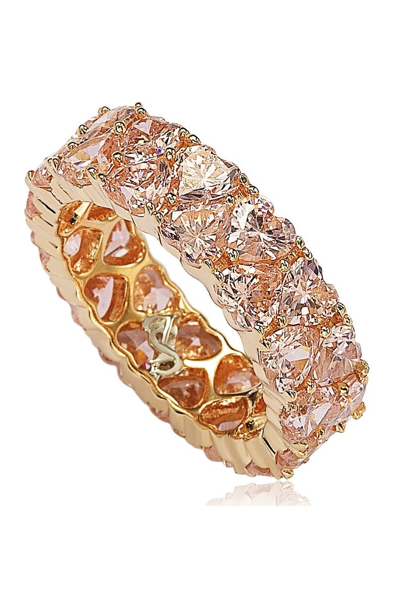 Rose-Tone Sterling Silver Heart CZ Band Ring, Alternate, color, PINK