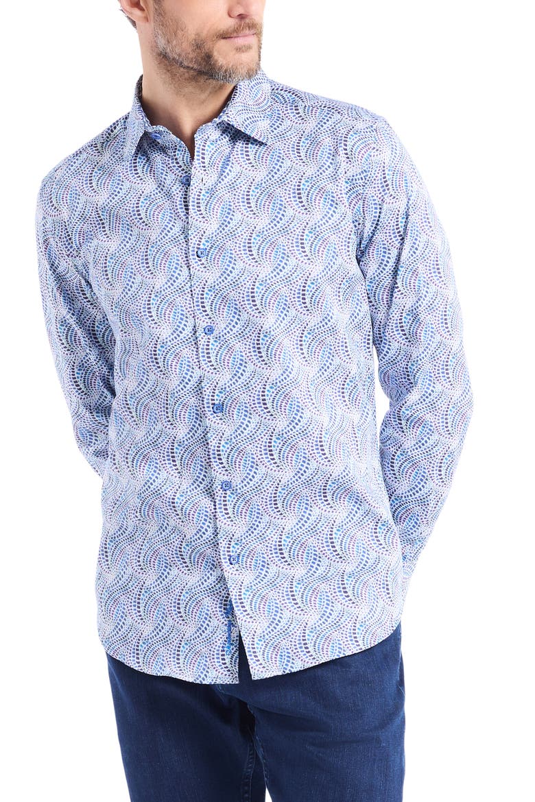 Long Sleeve Button Front Shirt, Alternate, color, BLUE MULTI