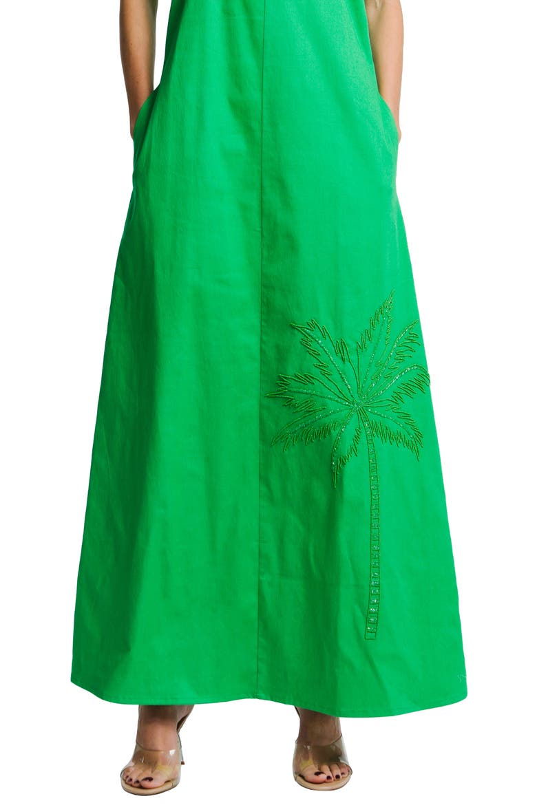 Hattie Beaded Stretch Cotton Blend Maxi Sundress, Alternate, color, GREEN