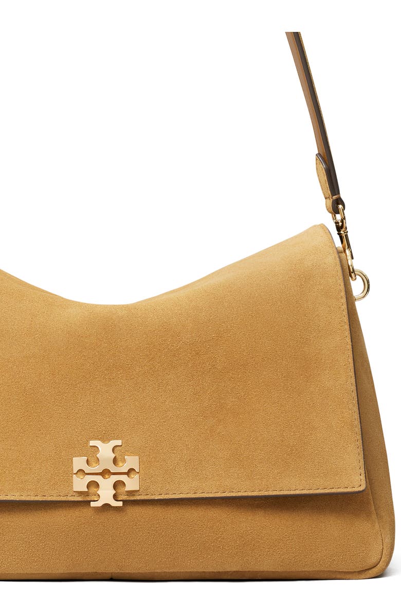 Tory Burch Charlie Suede Shoulder Bag, Alternate, color, Toffee