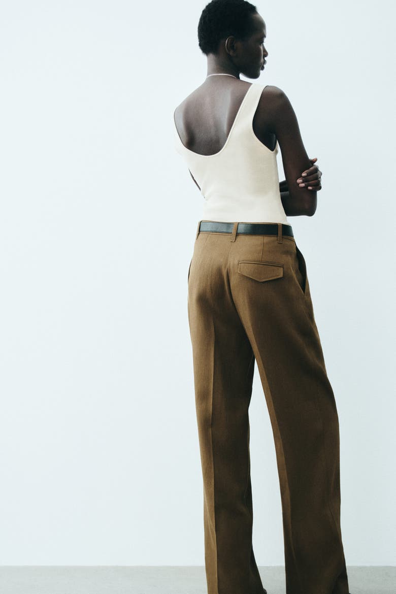 Linen-blend Dress Pants, Alternate, color, Dark olive green
