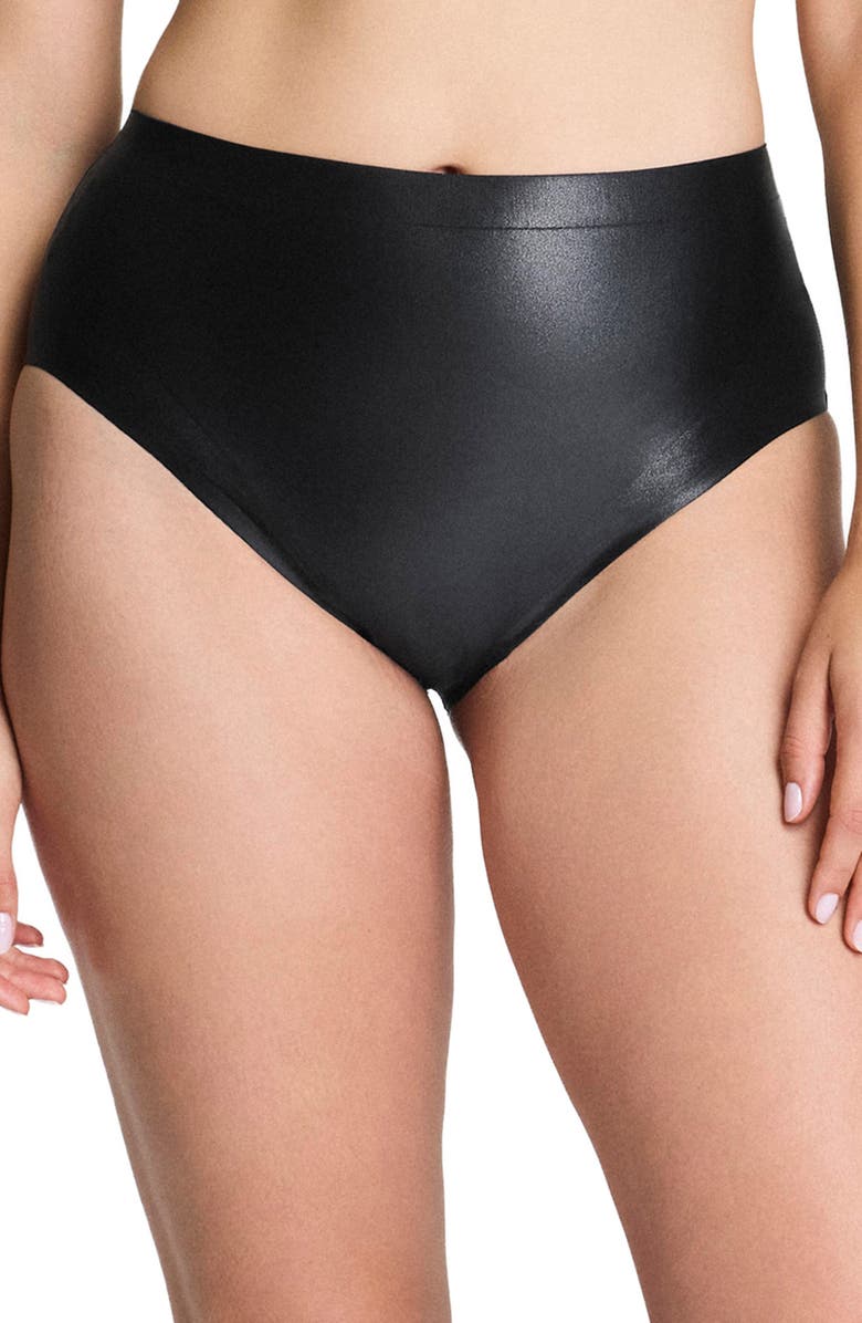 SPANX<sup>®</sup> SPANXshape<sup>™</sup> LuxeShine Briefs, Main, color, Very Black Gunmetal Foil