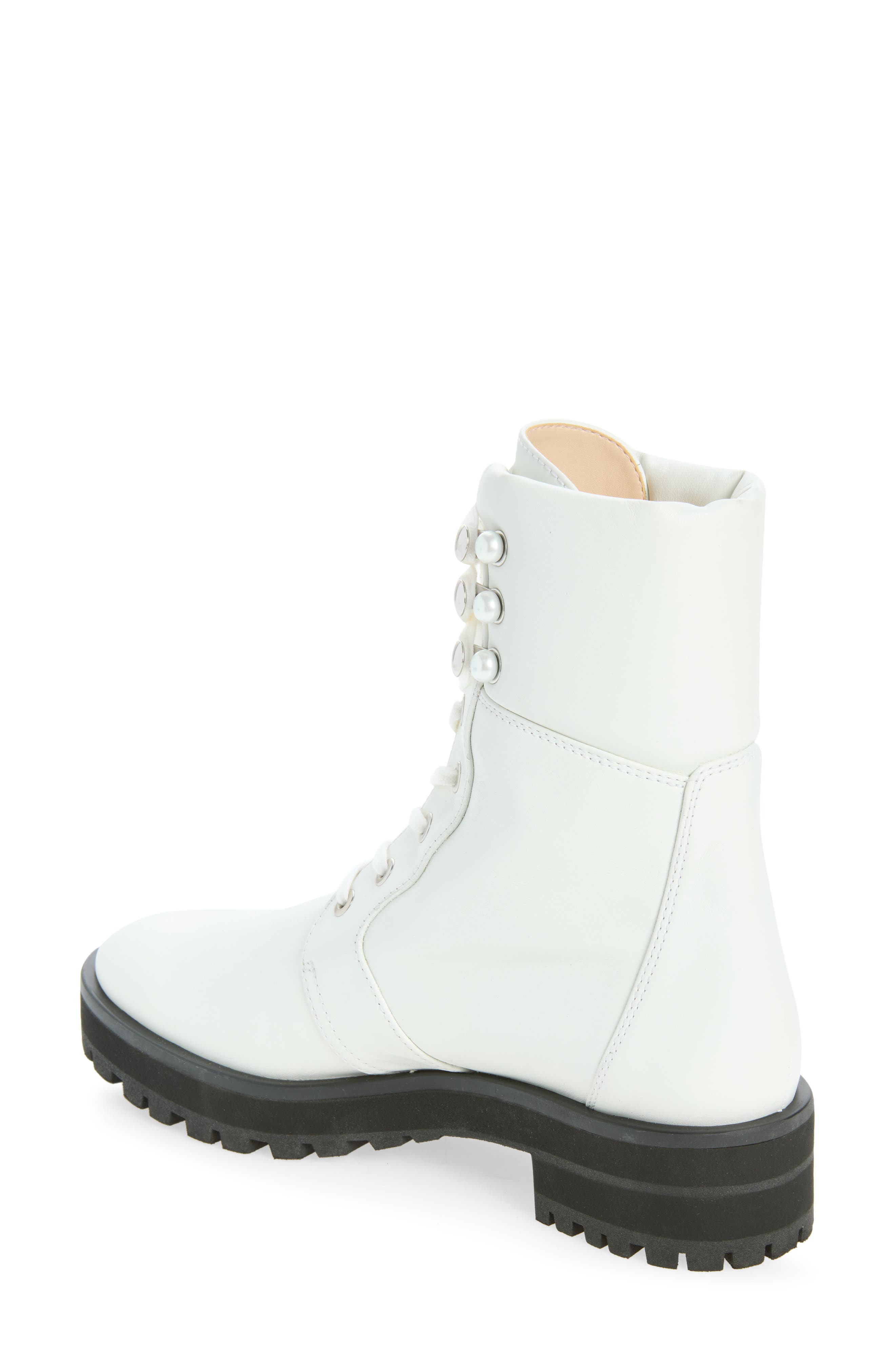 Pearly Lace-Up Leather Bootie, Alternate, color, WHITE.