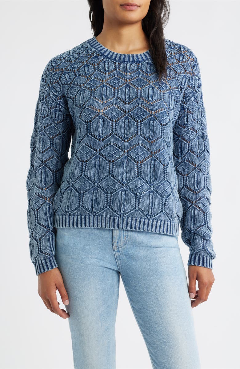 CITY BLUES Distressed Wash Openwork Sweater, Main, color, Indigo