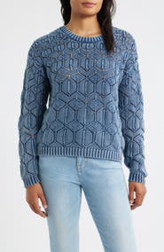 CITY BLUES Distressed Wash Openwork Sweater