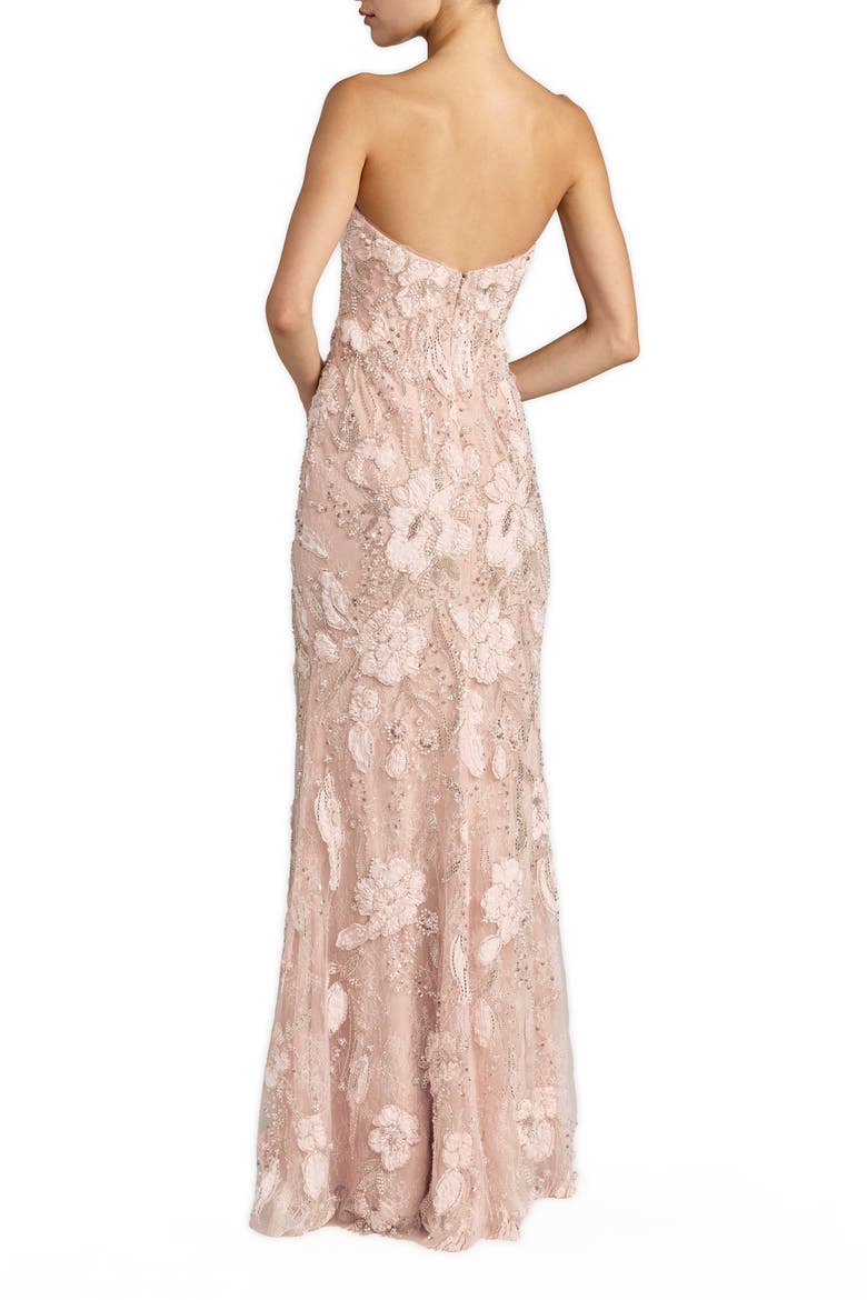 Floral Beaded Mesh Strapless Column Gown, Alternate, color, Porcelain