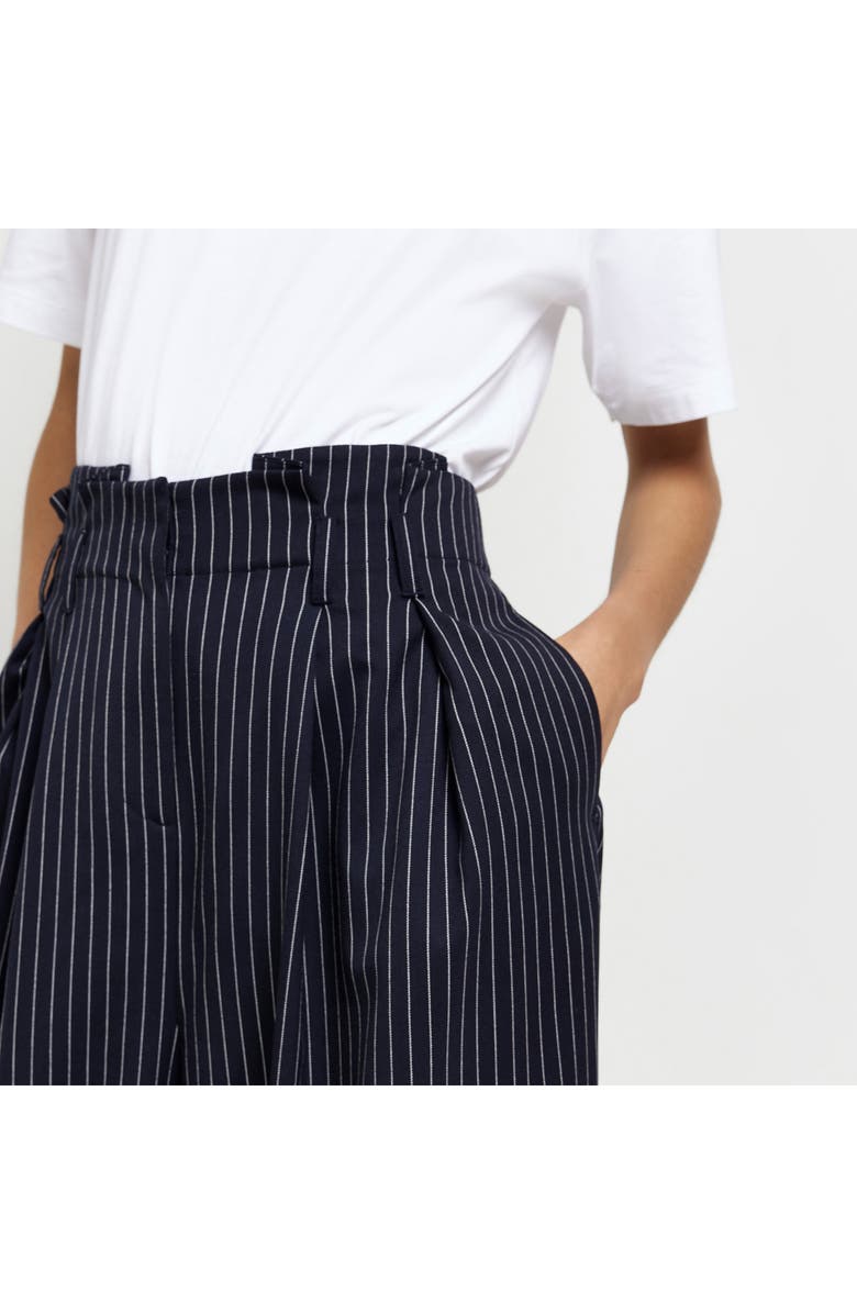 River Island Pinstripe Pleated Paperbag Waist Wide Leg Trousers, Alternate, color,