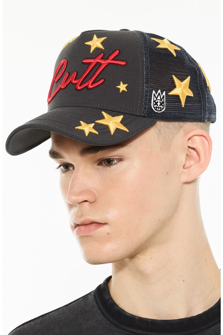 Star Logo Mesh Back Trucker Hat, Alternate, color, STEEL