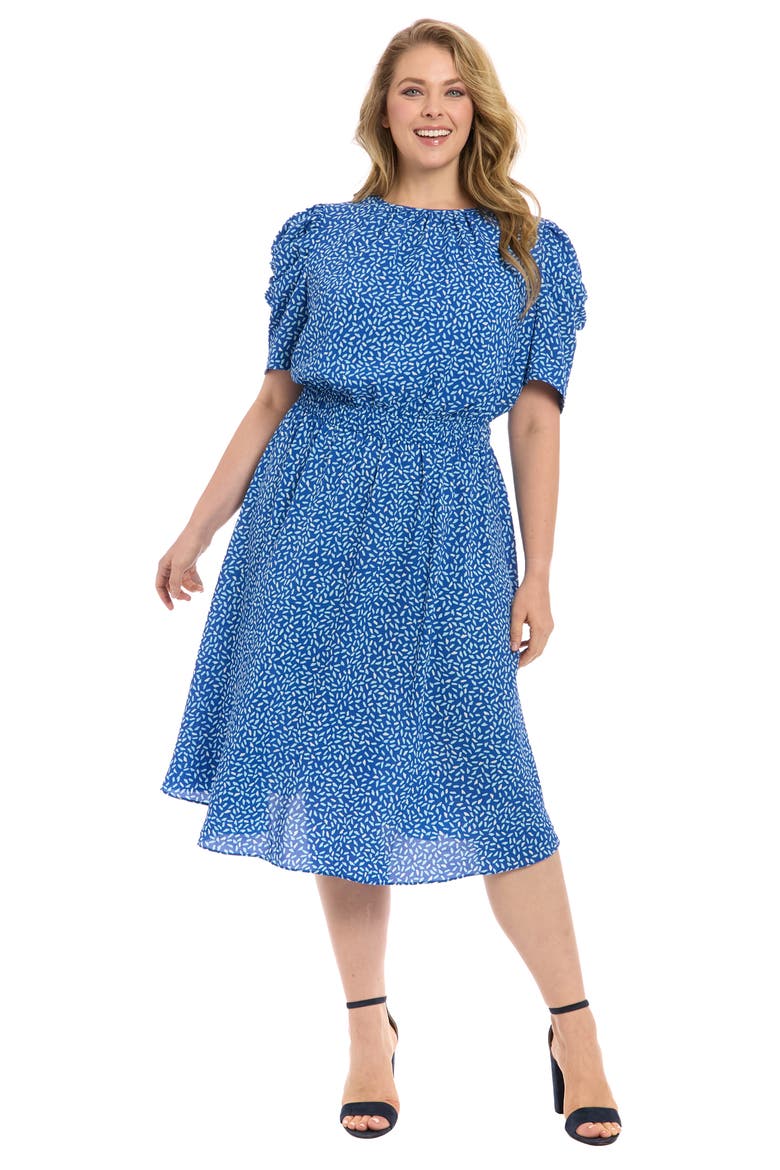 Short Sleeve Midi Dress, Alternate, color, BLUE/ AQUA
