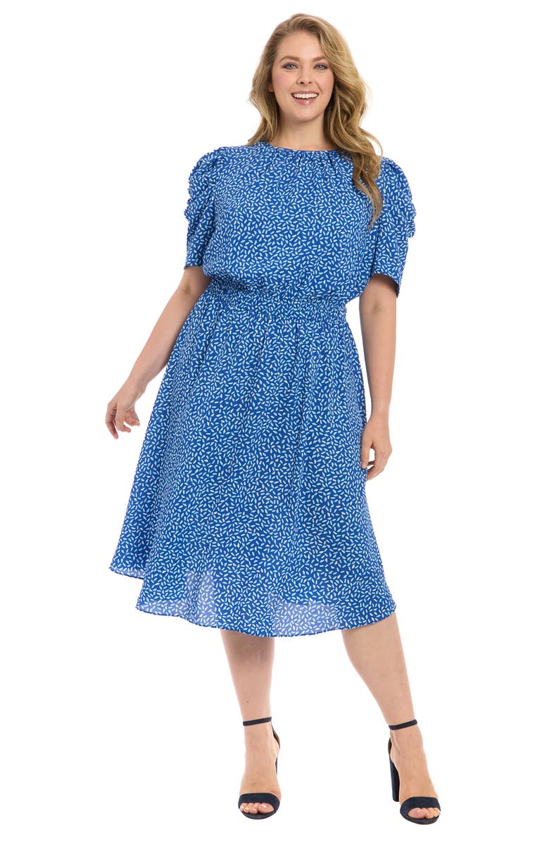 London Times Short Sleeve Midi Dress, Alternate, color, Blue/ Aqua