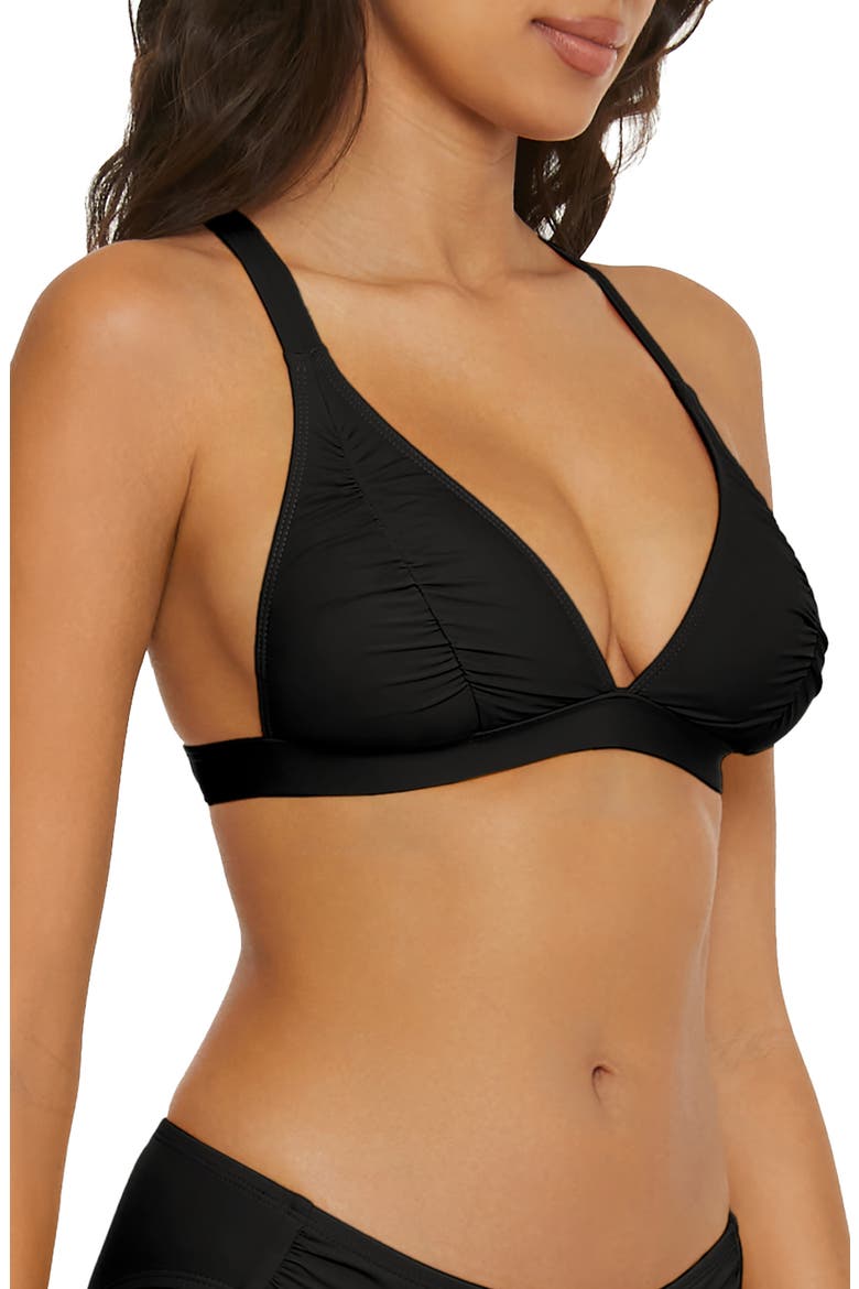 Shirred Halter Bikini Top, Alternate, color, BLACK