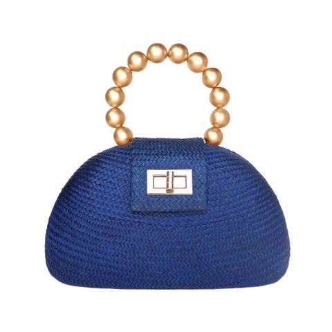 The Orla Woven Straw And Gold Bead Statement Clutch Bag