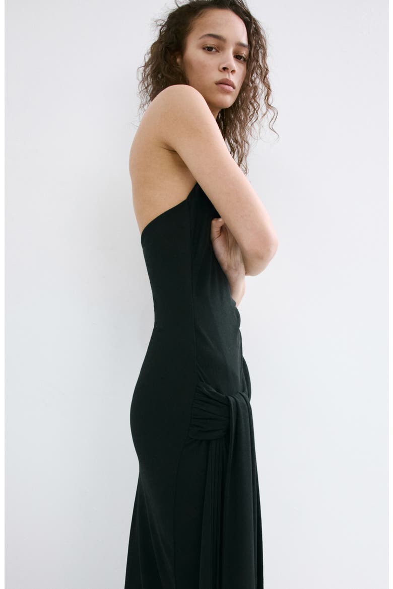 Side Drape Halter Maxi Dress, Alternate, color, BLACK
