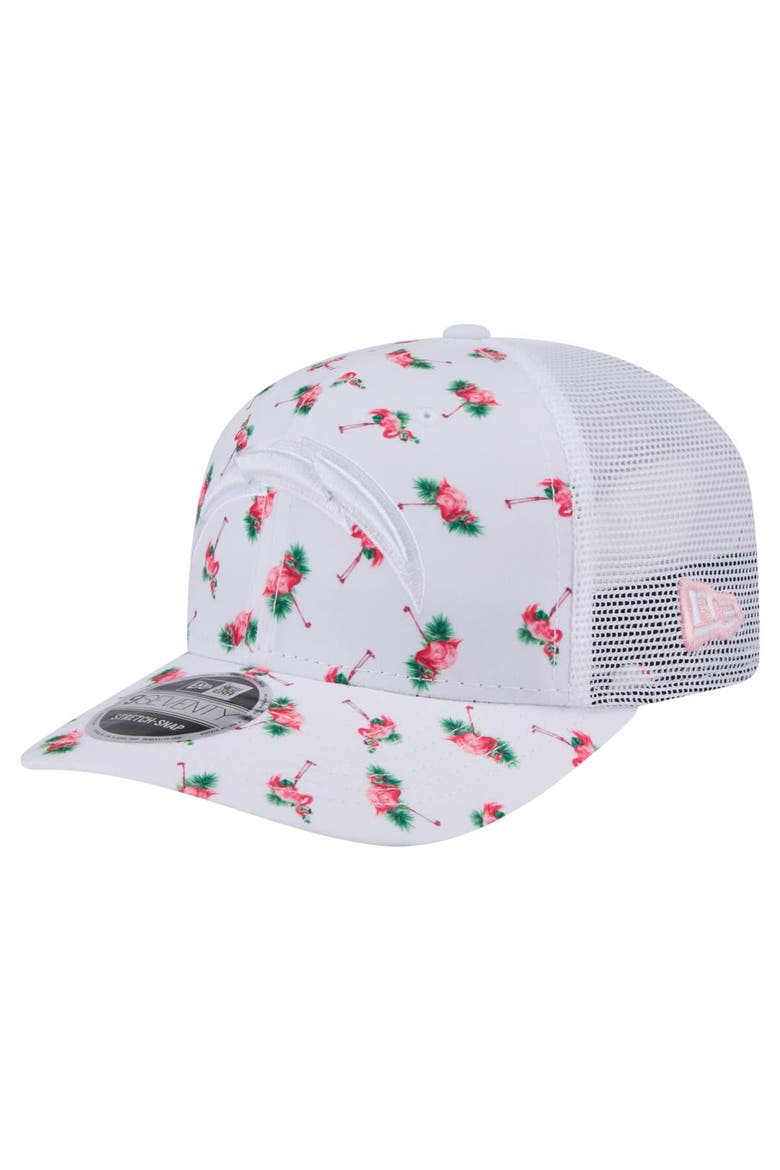 Men's New Era White Los Angeles Chargers Adventure Flamingo Pattern 9SEVENTY Stretch-Snap Hat, Main, color, White