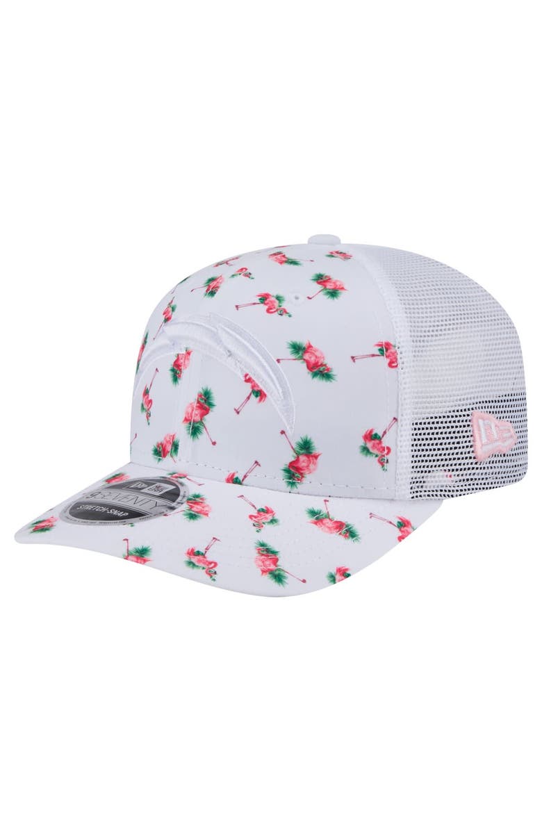 New Era Men's New Era White Los Angeles Chargers Adventure Flamingo Pattern 9SEVENTY Stretch-Snap Hat, Main, color, White