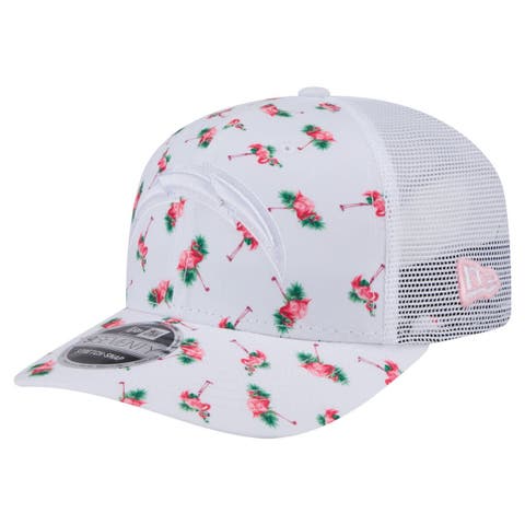 Men's New Era White Los Angeles Chargers Adventure Flamingo Pattern 9SEVENTY Stretch-Snap Hat