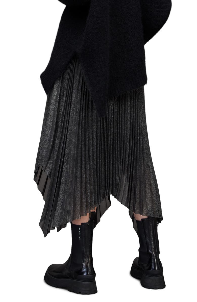 AllSaints Lerin Metallic Pleated Handkerchief Hem Skirt, Alternate, color, 