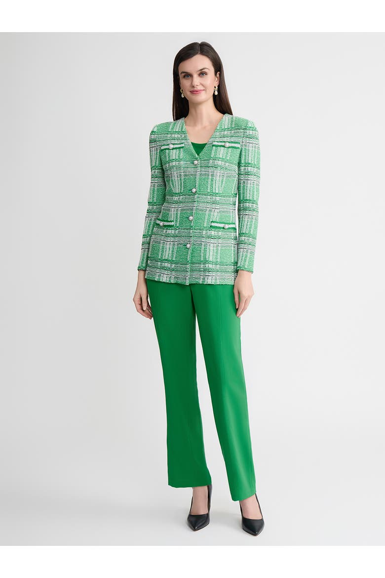 Tailored Crochet Trim Plaid Knit Jacket, Alternate, color, Clover Field/New Ivory/Black