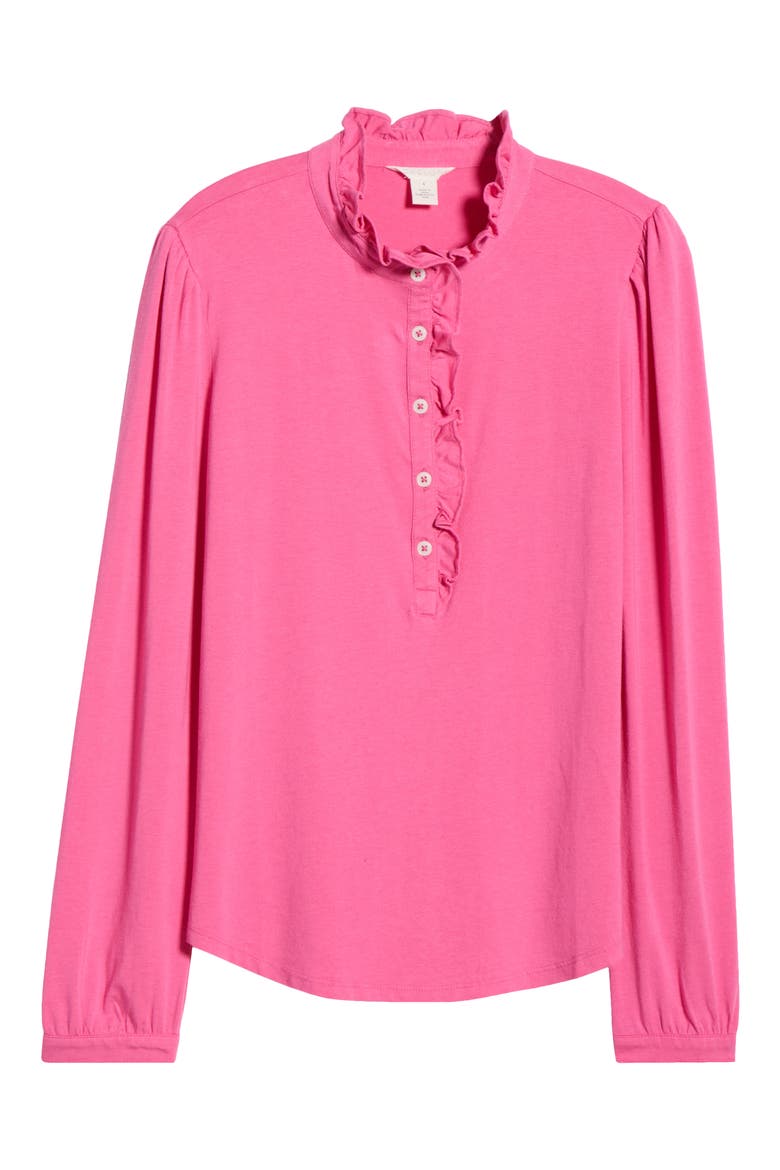 Ruffle Detail Henley Shirt, Alternate, color, PINK FIZZ